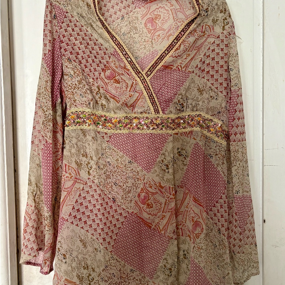 J. Jill Pink and Beige Patchwork Blouse